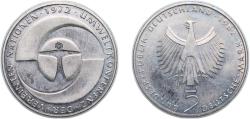 World Coins - Germany Federal Republic of Germany 1982 F 5 Deutsche Mark (Umweltkonferenz der UN) Copper-nickel clad nickel Stuttgart Mint (8000000) 10g UNC KM 157 J 431 Schön 155