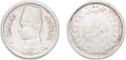 World Coins - Egypt Kingdom AH 1361 (1942) 2 Qirsh - Farouk Silver (.833) Royal Mint (Tower Hill) 2.83g AU  KM 365 Schön 70 MHC 256