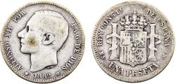 World Coins - Spain Kingdom Alfonso XII 1882 *18-82 MSM 1 Peseta 3rd portrait