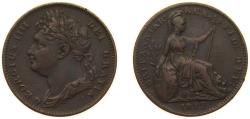 World Coins - Great Britain United Kingdom 1822 1 Farthing - George IV (1st issue) Copper Royal Mint (Tower Hill) (5924300) 4.56g XF KM 677 Sp 3822