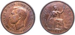 World Coins - Great Britain United Kingdom 1940 1 Penny - George VI (with 'IND:IMP') Bronze (42284400) 9.19g XF KM 845 Sp 4114