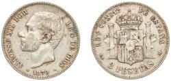 World Coins - Spain Kingdom 1879 EMM 2 Pesetas - Alfonso XII Silver (.835) Madrid Mint (5578225) 10g VF KM 678