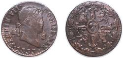 World Coins - Spain Kingdom 1833 2 Maravedis - Fernando VII (Segovia) Copper Segovia Mint 2g xf KM 487