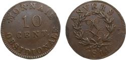 World Coins - France Kingdom 1814R 10 Centimes - Louis XVIII (Antwerp; Siege Coinage) Bronze Wolschot Mint 24.55g XF F130C KM7