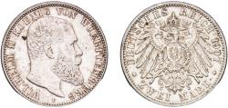 World Coins - Germany Kingdom of Württemberg German states 1907 F 2 Mark - Wilhelm II With traces of luster Silver (.900) Staatliche Münze Baden-Württemberg Mint (1504497) 11.05g AU  KM 631 J 1
