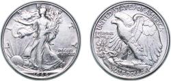 Us Coins - United States Federal republic 1944 ½ Dollar "Walking Liberty Half Dollar" Silver (.900) United States Mint of Philadelphia (28200000) 12.53g XF KM 142 Schön 136