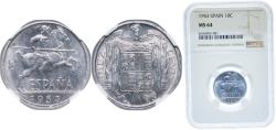 World Coins - Spain Kingdom 1953 10 Centimos (Iberian rider) Aluminium (97.5% aluminium, 2.5% copper) Royal Mint of Spain (865850000) 1.9g NGC MS 64 KM 766 Cal 126 Schön 24