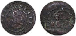 World Coins - Spain Kingdom 1664 16 Maravedis - Felipe IV Copper 4.7g VF KM172