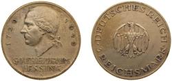 World Coins - Germany Weimar Republic 1929 A 3 Reichsmark (Lessing) Silver (.500) Berlin Mint (216760) 15g XF KM 60 J 335 Schön DM 59