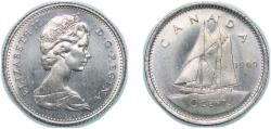 World Coins - Canada British Dominion 1969 10 Cents - Elizabeth II (2nd portrait) Nickel (99.9% nickel) Royal Canadian Mint 2.07g UNC KM 77.1 Schön 61b.3 Schön 61b.4 KM 77.2