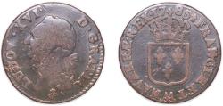 World Coins - France Kingdom 1785 AA 1 Sol - Louis XVI Copper Metz Mint (892000) 11.09g VF Dy royales 1714 KM 578 GadR2 350 Ciani 2194