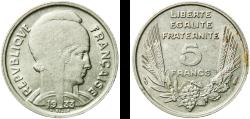 World Coins - France Third Republic 1933 5 Francs - Third Républic (Bazor) Nickel Paris Mint 6.1g AU  Franc 2014 335 Gad 1789 753 KM 887 Schön 202