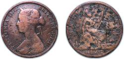 World Coins - Great Britain United Kingdom 1862 ½ Penny - Victoria (2nd portrait; 1st type) Bronze (61107200) 5.35g VF KM 748 Sp 3956