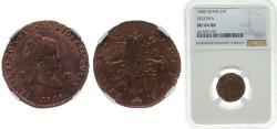 World Coins - Spain Kingdom 1840 2 Maravedis - Isabel II Copper Segovia Mint 2.5g NGC MS 64 RB KM 532.4
