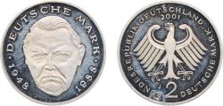 World Coins - Germany Federal Republic of Germany 2001 J 2 Deutsche Mark (Franz Josef Strauss) Copper-nickel clad nickel Hamburgische Münze Mint (78000) 7g PF KM 175 J 450 Schön 174
