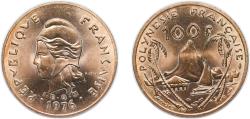 World Coins - French Polynesia 1976 100 Francs (with IEOM) Nickel brass (2000200) 10g UNC KM 14 Schön 18