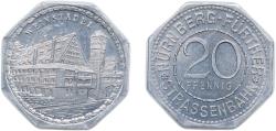 World Coins - Nuremberg and Fürth, Cities of ND 20 Pfennig - Weinstadel (Nürnberg-Fürth) Aluminium L. Chr. Lauer Mint 1.3g UNC Men05 19256.47 Men18 24102.47 Eklund 1276