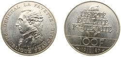 World Coins - France Fifth Republic 1987 100 Francs (La Fayette) Silver (.900) (25000) 15g BU F 455 KM 962 Gad 902
