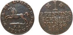 World Coins - Germany Duchy of Brunswick German states 1816 1 Pfenning - George IV Copper Brunswick / Braunschweig Mint 2.06g XF  AKS 43 Jaeg 8 HB 212 KM 1069