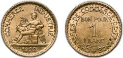 World Coins - France 1922 1 Franc (Chambers of Commerce) Copper-aluminium (91% Copper, 9% Aluminium) (111342910) 4g UNC Franc 2014 218 Gad 1789 468 KM 876 Schön 197
