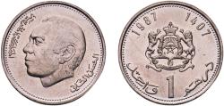 World Coins - Morocco AH 1407 (1987) 1 Dirham - Hassan II (3rd portrait) Copper-nickel Dar As-Sikkah Mint 6.08g UNC  Y 88 Schön 93