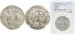 World Coins - Spain Kingdom 1718 SM 8 Reales - Felipe V (Seville) NO FLOWER AFTER "GRAT" Silver (.833) Seville Mint 24g NGC XF Cleaned Cal 934