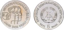 World Coins - Germany German Democratic Republic Democratic republic 1975 5 Mark (International Women's Year) Copper-nickel Berlin Mint (161047) 12.14g UNC KM 55