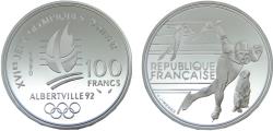 World Coins - France Fifth Republic 1990 100 Francs 1992 Olympics, Albertville, Speed Skating