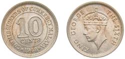 World Coins - Malaysia Malaya British colony 1948 10 Cents - George VI Copper-nickel Royal Mint (Tower Hill) (50000000) 2.82g UNC KM 8 Schön 40