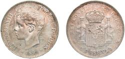 World Coins - Spain Kingdom 1899 *18-99 SGV 5 Pesetas - Alfonso XIII (3rd portrait) Silver (.900) Madrid Mint (13930000) 25g UNC KM 707