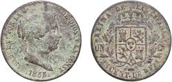 World Coins - Spain Kingdom 1855 25 Centimos de Real - Isabel II Copper Segovia Mint 9.09g VF KM 615.2 Cal 590