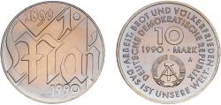 World Coins - Germany German Democratic Republic Democratic republic 1990 A 10 Mark (International Labour Day) Nickel brass Berlin Mint (747000) 12g UNC  KM 136 Schön 133 J 1637 AKS 91