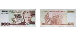 World Coins - Turkey Republic ND (1996-1999) 100 000 Lira Paper (424001000) AU  P 206