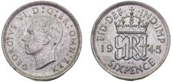 World Coins - Great Britain United Kingdom George VI 1945 6 Pence 2.8g