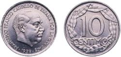 World Coins - Spain Nationalist Government 1959 10 Centimos - Francisco Franco Aluminium (96% aluminium, 3.5% magnesium, 0.5% manganese) Royal Mint of Spain (900000000) 0.75g BU  KM 790 Cal 132