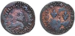 World Coins - France Kingdom 1638 K Double Tournois - Louis XIII (8th type) Copper Bordeaux Mint 2.55g VF CGKL 284