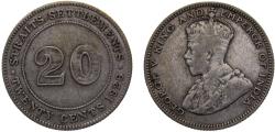 World Coins - Straits Settlements British colony George V 1926 20 Cents 5.4g