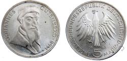World Coins - Germany Federal republic 1968 G 5 Deutsche Mark 500th Anniversary of the death of Johannes Gutenberg