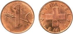 World Coins - Switzerland Federal State 1978 1 Rappen (wheat spike) Bronze (95% copper, 4% tin, 1% zinc) Bern Mint (2010000) 1.52g UNC  HMZ 2 1216 Divo/Tob19 328 KM 46 Schön 41 Y 54