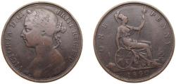 World Coins - Great Britain United Kingdom 1890 1 Penny - Victoria (2nd portrait; 2nd type) Bronze Royal Mint (Tower Hill) (15331000) 9.2g VF KM 755 Sp 3954 Sp 3955