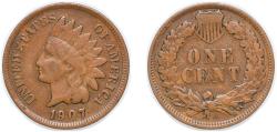 Us Coins - United States Federal republic 1907 1 Cent "Indian Head Cent" Bronze Philadelphia Mint (108137143) 3.11g XF KM 90a Schön 117a