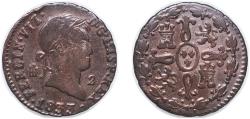 World Coins - Spain Kingdom 1833 2 Maravedis - Fernando VII (Segovia) Copper Segovia Mint 2.24g XF KM 487