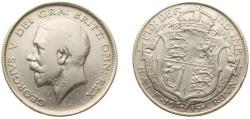World Coins - Great Britain United Kingdom 1915 ½ Crown - George V (1st type) Silver (.925) (32433000) 14.14g VF KM 818.1 Sp 4011