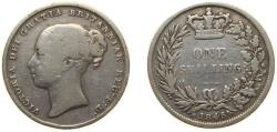 World Coins - Great Britain United Kingdom 1845 1 Shilling - Victoria (1st portrait; 'Young Head') Silver (.925) (4082700) 5.66g VF KM 734 Sp 3902-7