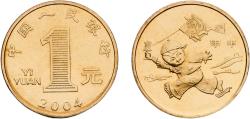 World Coins - China People's Republic 2004 1 Yuan (Year of the Monkey) Brass 6.75g BU  KM 1521 Y 1247