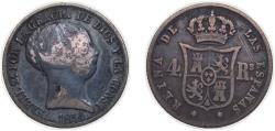 World Coins - Spain 1854 4 Reales - Isabel II Silver (.900) Madrid Mint 5.2g VF  KM 600 Cal 272