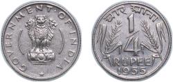 World Coins - India Republic 1955 ¼ Rupee Nickel (28900000) 2.91g XF KM 5