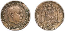 World Coins - Spain Nationalist Government 1963 *19-63 1 Peseta - Francisco Franco (Benlliure) Aluminium bronze (92.5% copper, 7.5% aluminium) Royal Mint of Spain (36000000) 3.41g VF Mint Error