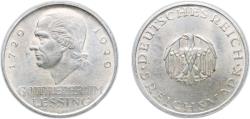World Coins - Germany Germany - 1871-1948 Weimar Republic 1929 D 5 Reichsmark (Gotthold Lessing) Silver (.500) (22000) 25.04g AU KM 61 J 336 Dav GT III 969