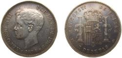 World Coins - Spain Kingdom 1896 *18-96  PGV 5 Pesetas - Alfonso XIII (3rd portrait) Silver (.900) Madrid Mint (4272000) 25g XF KM 707